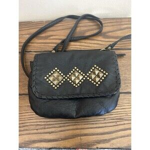 Candies Crossbody Bag Y2k 2000s Purse Retro Black Brass Studded Soft Leather